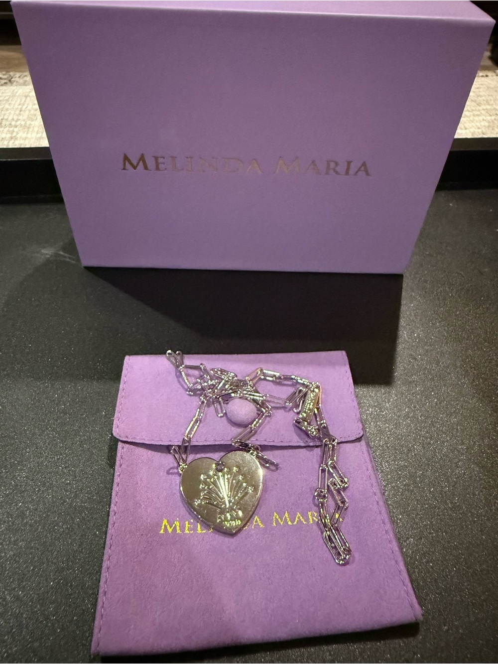 Melinda Maria Silver Heart Necklace with Pink Accent Gem - Picture 4 of 4